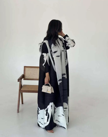 Women's Pleated Robe Printed Shawl Cardigan