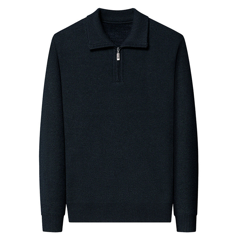 T-shirt Trendy High-end Men's Lapel Pullover Long Sleeve Knitted Sweater 100 Wool