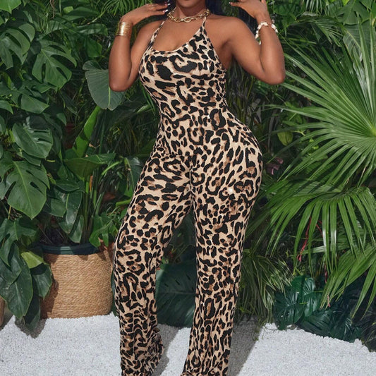 Ny Stilfuld Dame-Jumpsuit Med Leopardmønstrede Stropper