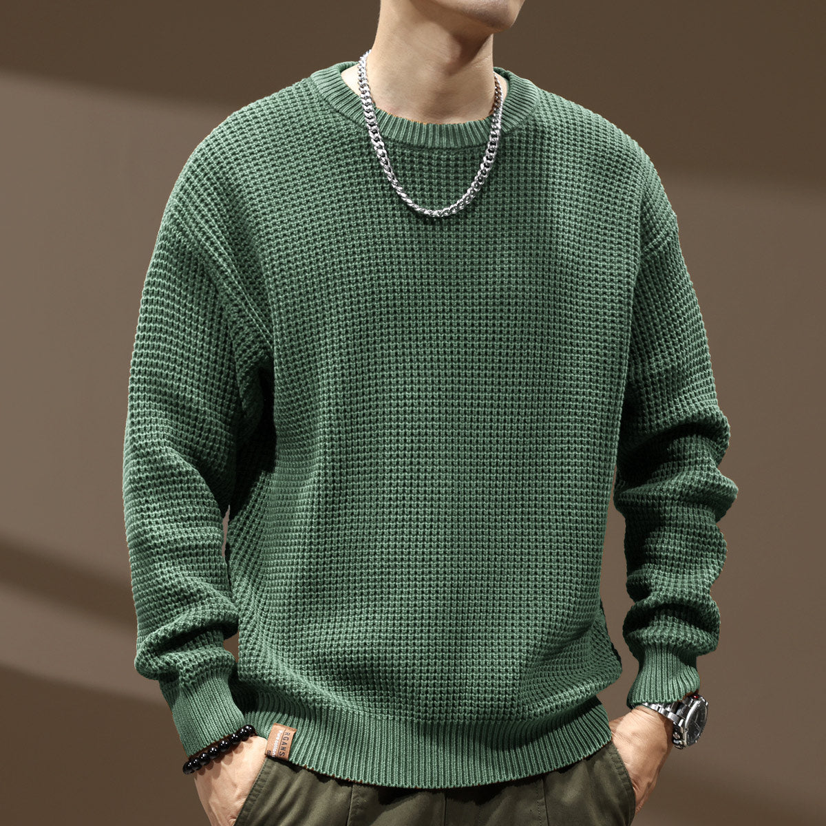 Tyknål Retro Herre Løstsiddende Rundhalset Sweater