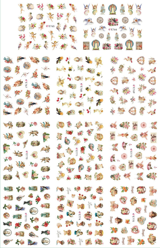 Download main imagesDownload description images11 paquets/LOT NAIL ART 3D SIMULATION dos adhésif ongle autocollant dieu père ange bébé ROSE fleur E765-775