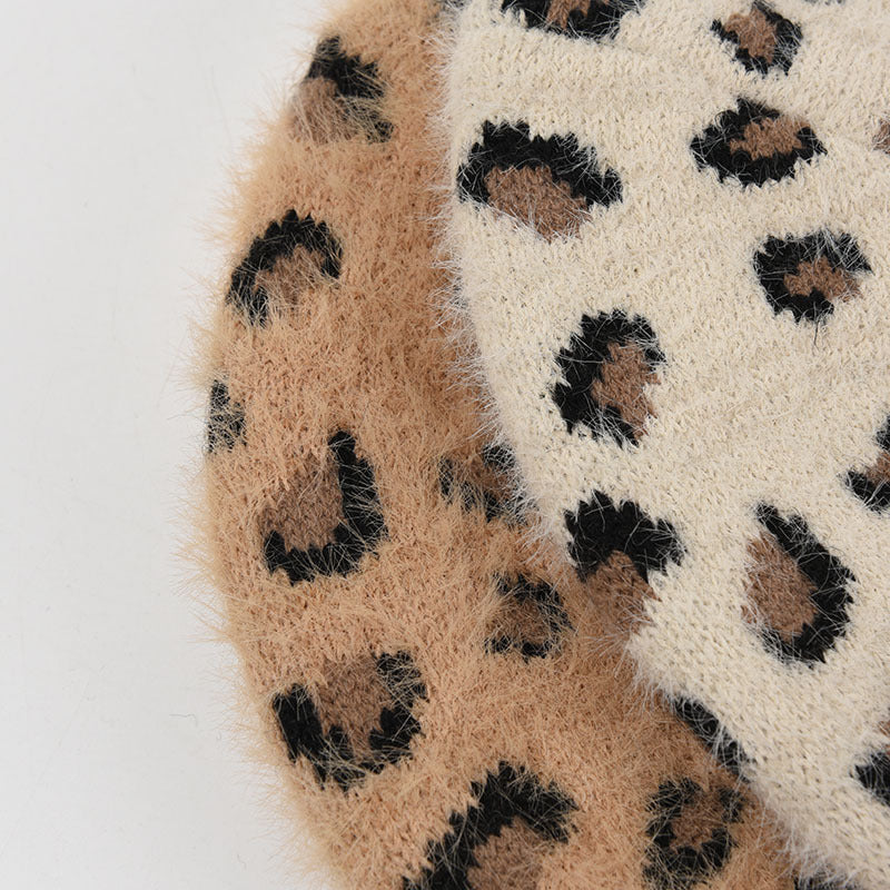 Plush Fleece Warm New Leopard Knitted Beret Women
