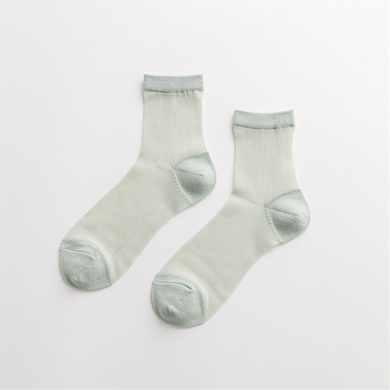 Japanese all-match ultra-thin breathable card silk pile pile socks plain color glass stockings