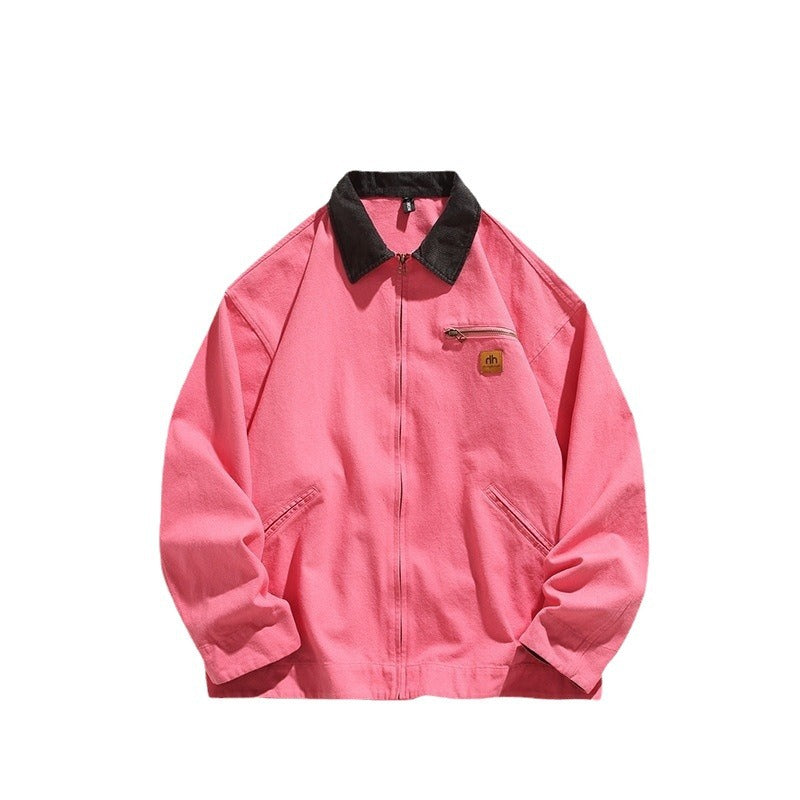 Solid Color Zipper Pocket Lapels Workwear Casual Jacket