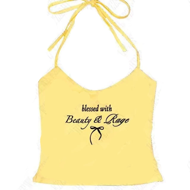 Bow Print Halter Thin Strap Top