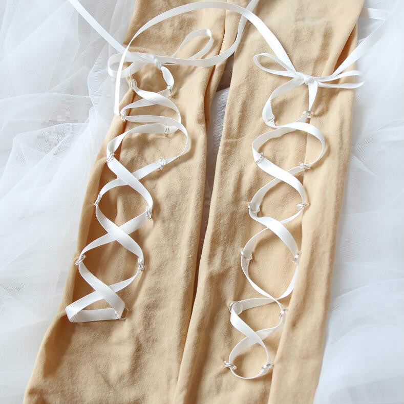 New Japanese Velvet Pantyhose Cross Ribbon