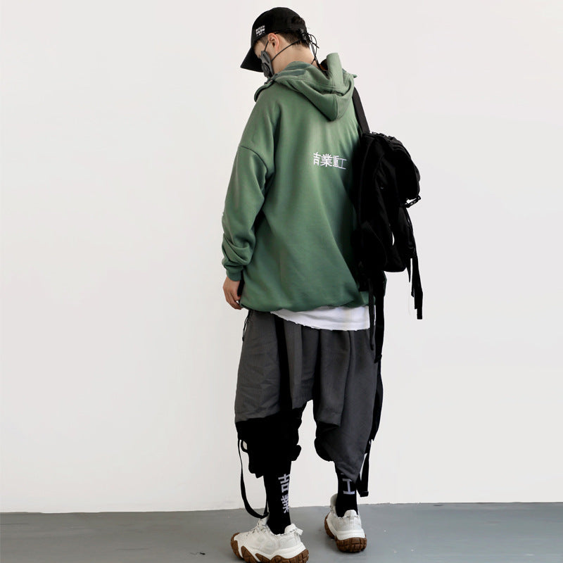 Loose Hip-hop High Neck Tooling Hooded Pullover Jacket