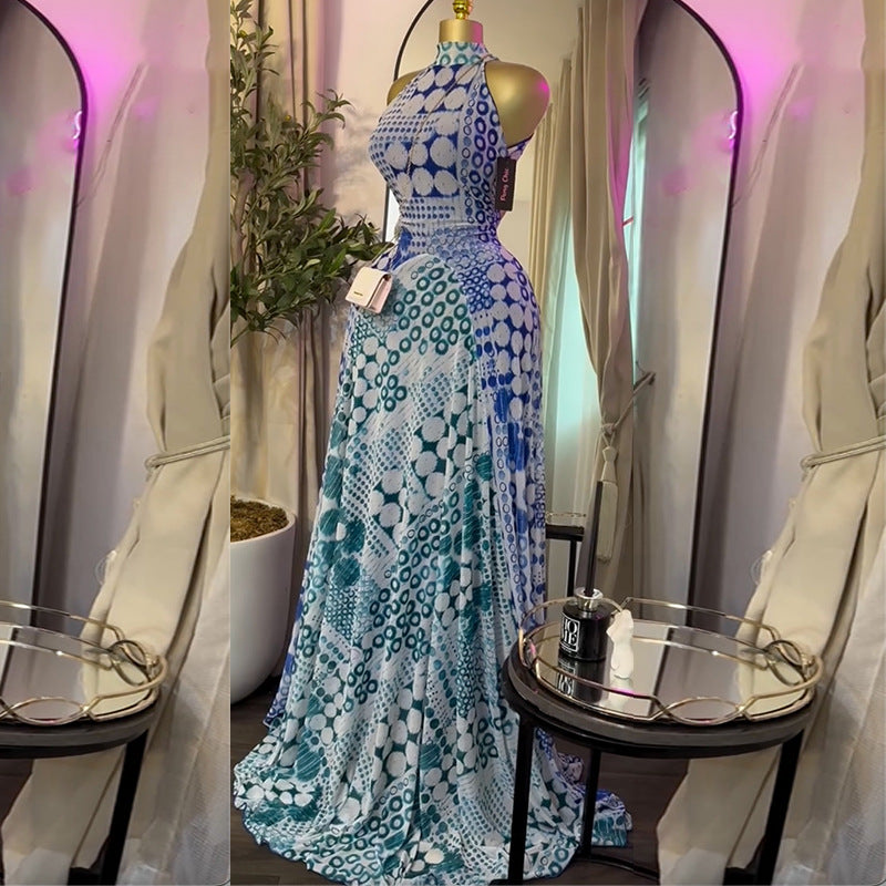 Half-high Neck Sleeveless High-waisted Figure-flattering A-line Dress Maxi Dress