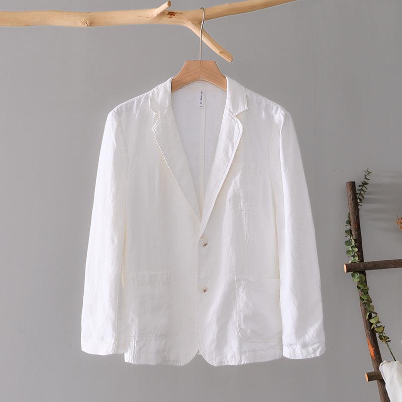 Retro Casual Loose Artistic Flat Linen Lapel Handsome Suit Jacket