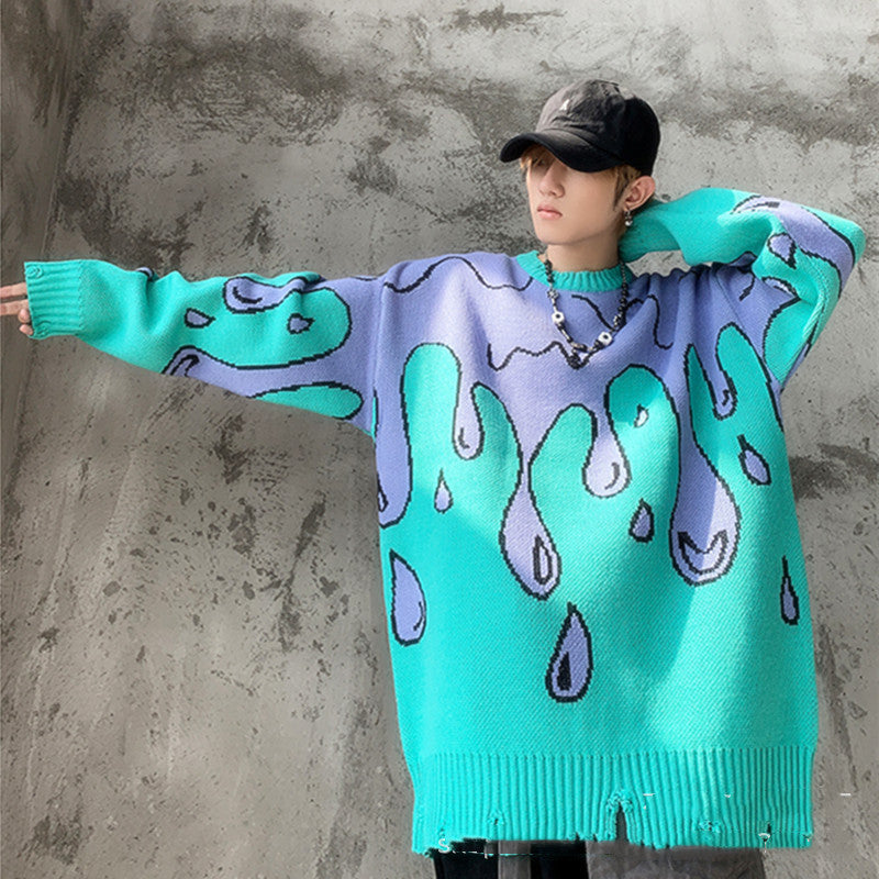 Men's Autumn And Winter New Hole Jacquard Loose-fitting Sweater