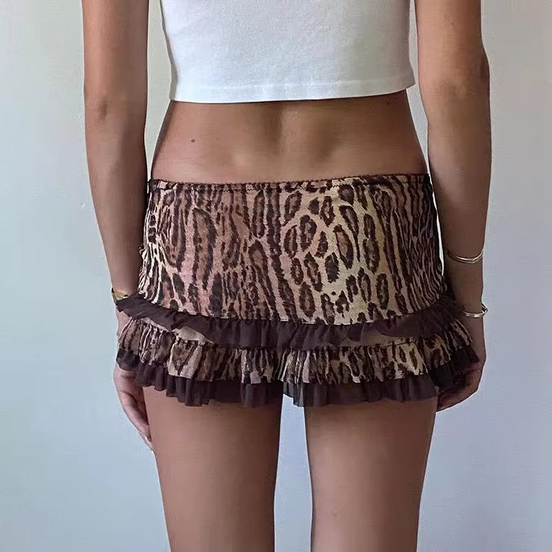 Leopard Print Sexy Hot Girl Skirt Low Waist Fashion Casual