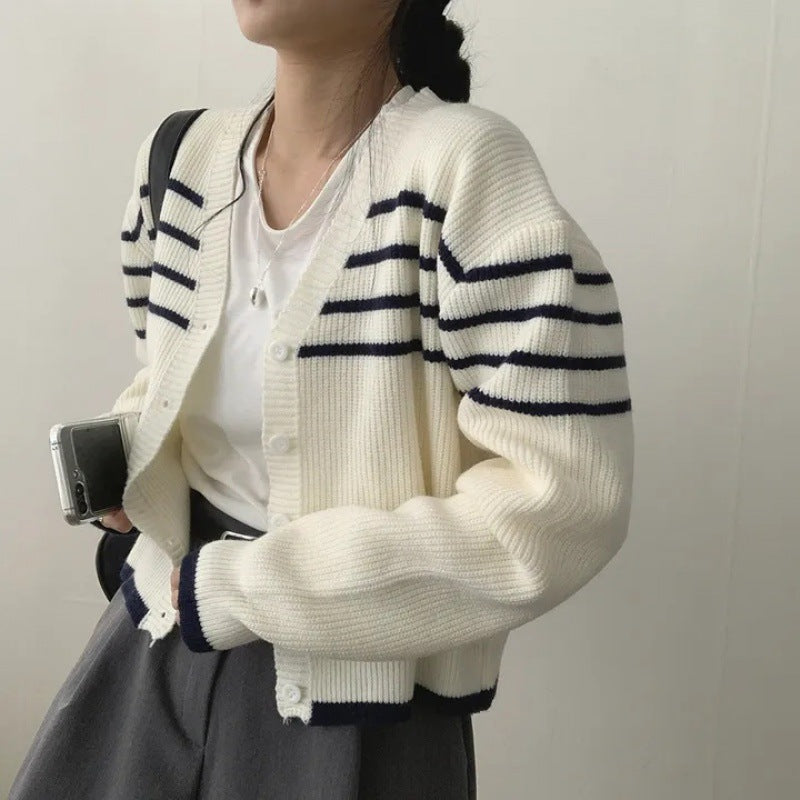ChicV Collar Striped Cardigan Sweater Coat
