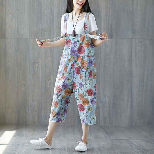Women's Fashion Minimalist Washed Denim Strappy Trousers