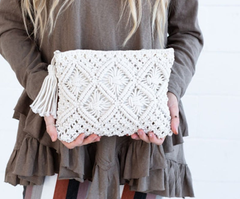 Simple Tassel Clutch Bag Retro Handle Cotton Thread