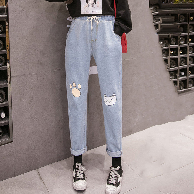 Denim pants with elastic waist