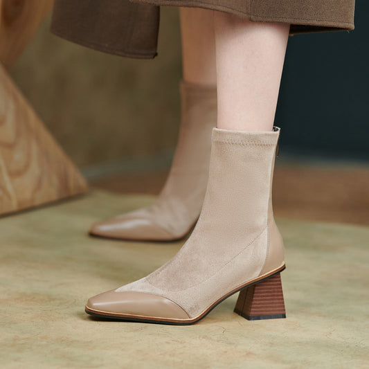 Fashion Simple Women's Thick Heel Pointed Toe Short Boots