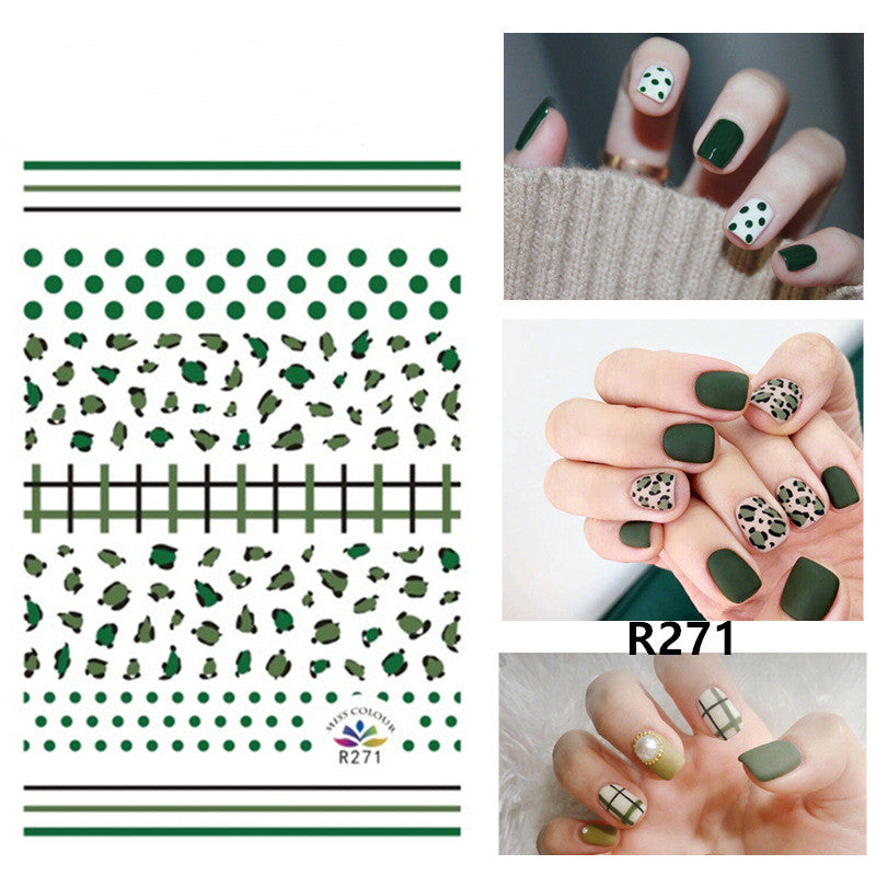 Green Leaf Nail Sticker Cactus Green Polka Dot Leopard Nail Sticker