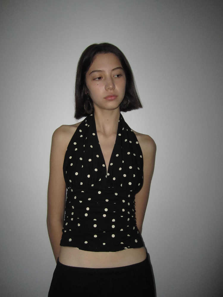 V-neck Sleeveless Polka Dot Brace Vest Women's Slim-fit Halter Top