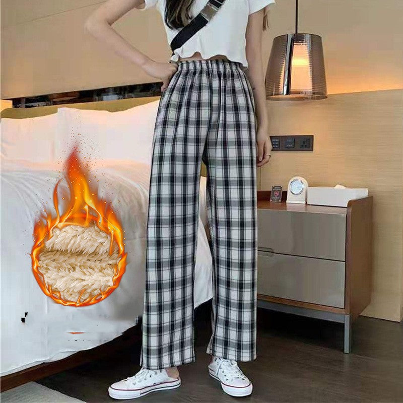 Autumn And Winter Padded Thickening High Waist Thin Drape Straight Casual Wide Leg Dragging Pants