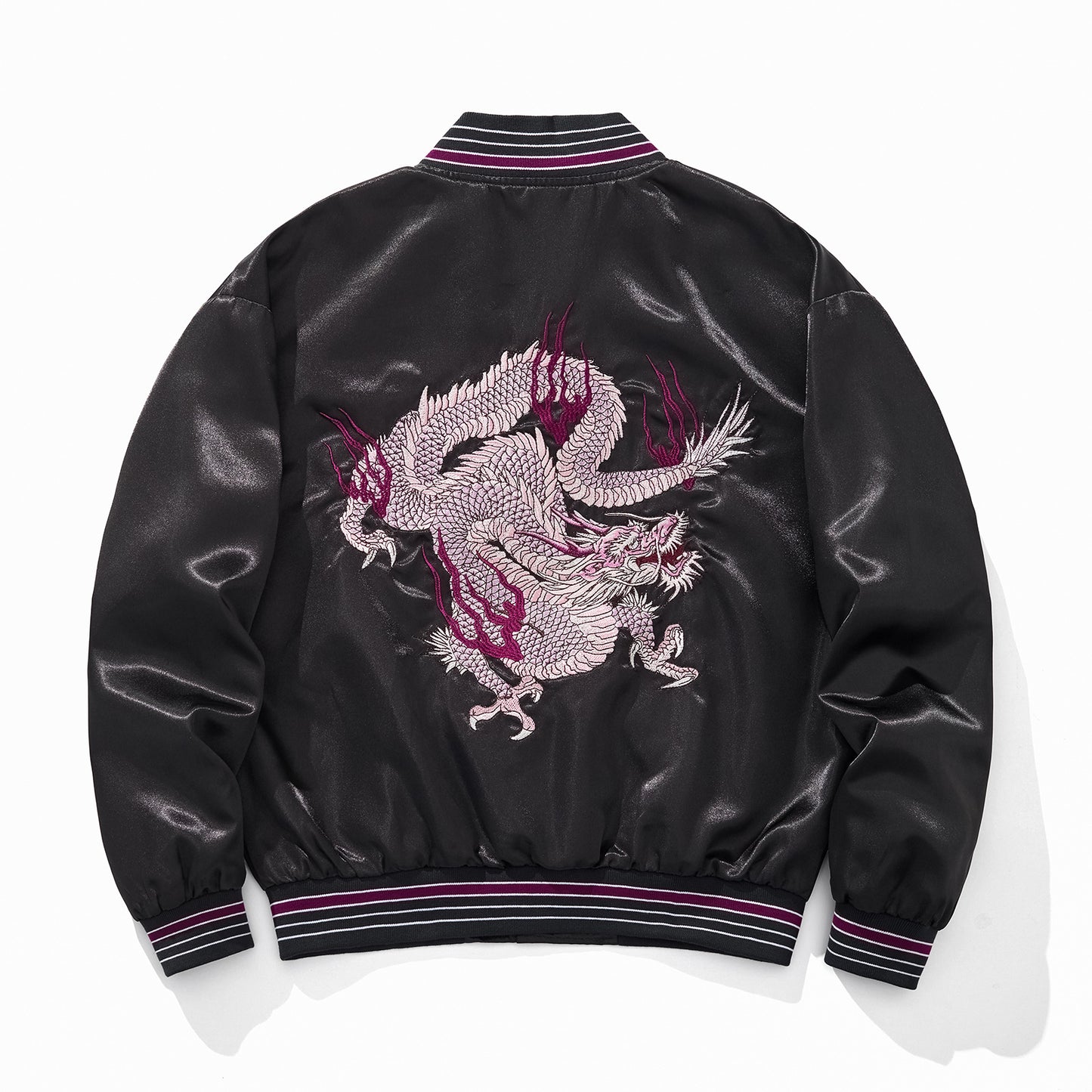 Embroidered Auspicious Clouds Purple Fire Dragon Casual Baseball Jacket