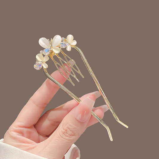 New Chinese Elegant Pearl Butterfly U-shaped Hair Pin Advanced Back Head Updo