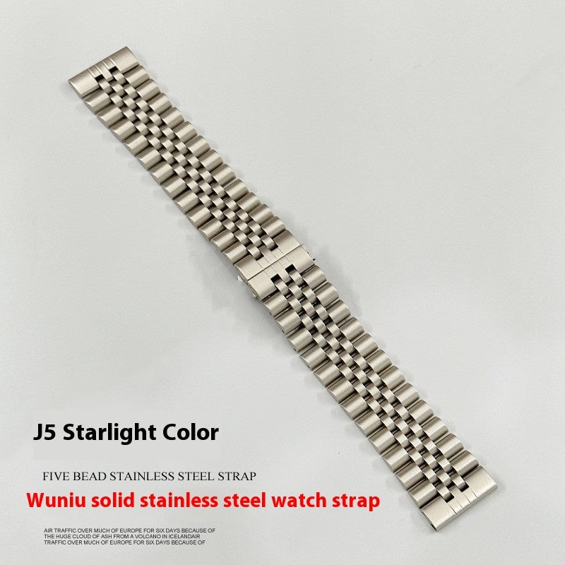 Five-bead Cow Ring Solid Stainless Steel Strap