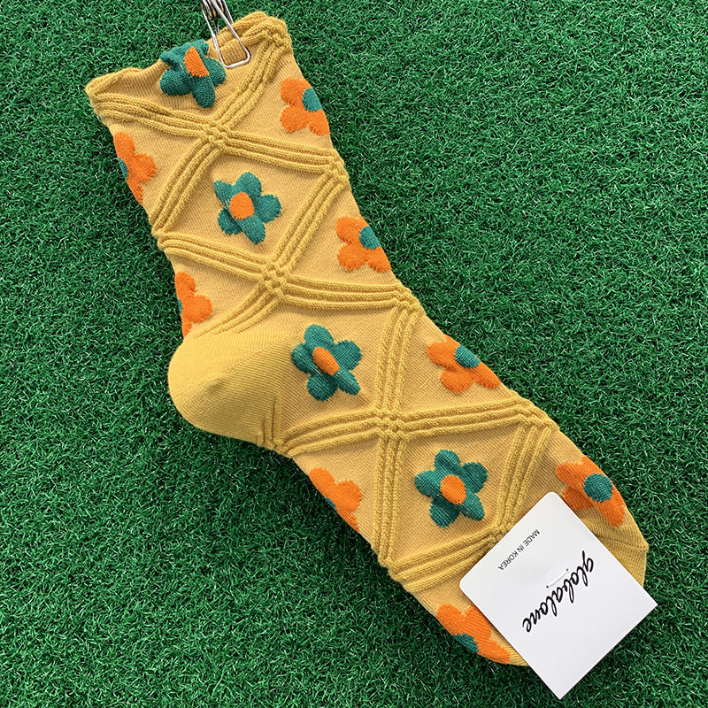 Ladies plaid flower cotton socks