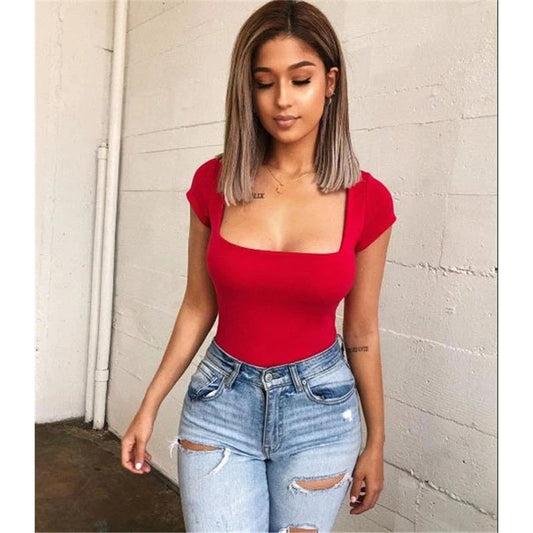 Summer Fashion Slim Fit Solid Color Short Sleeve Jumpsuit