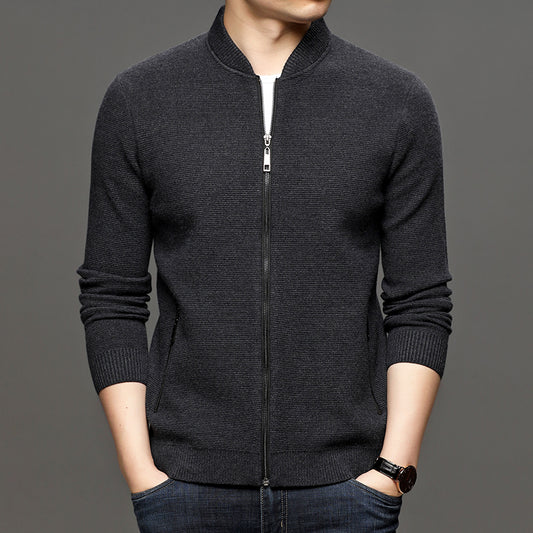 Business Men's Solid Color Knitted Jacket Men's Fashion All-match
