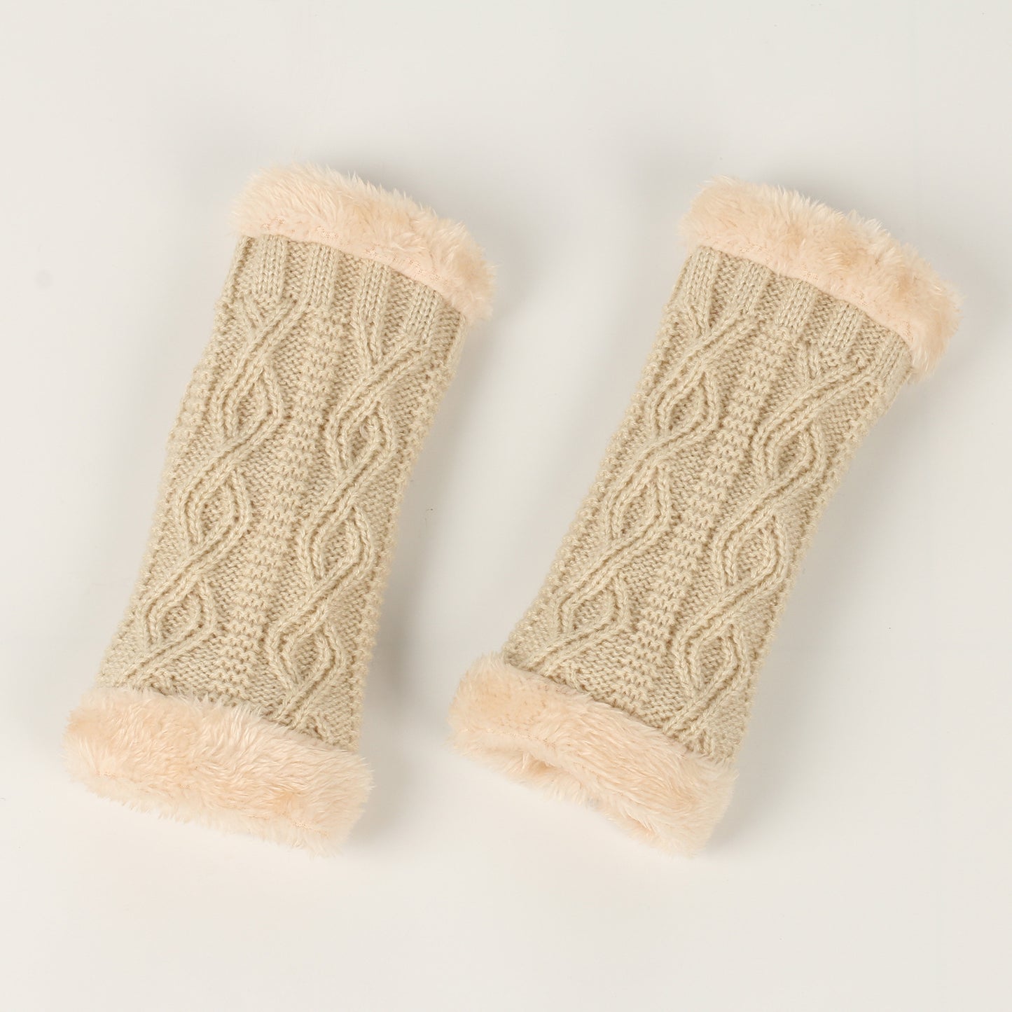 Rhombus Short Knitted Plus Fluff Thick Gloves