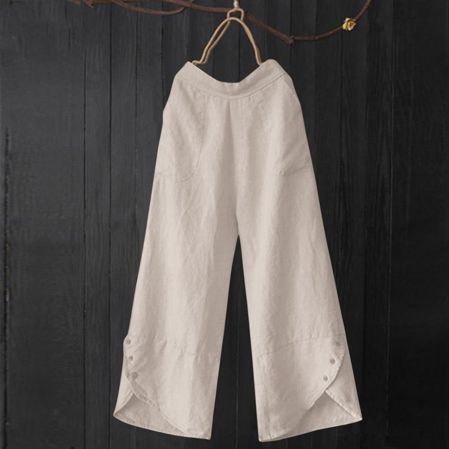 High Waist Plus Size Loose Pockets Button Women's Casual Pants