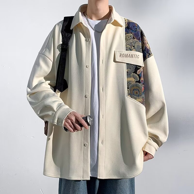 Casual Long Sleeve Lapel Work Clothes Shirt Men's Coat