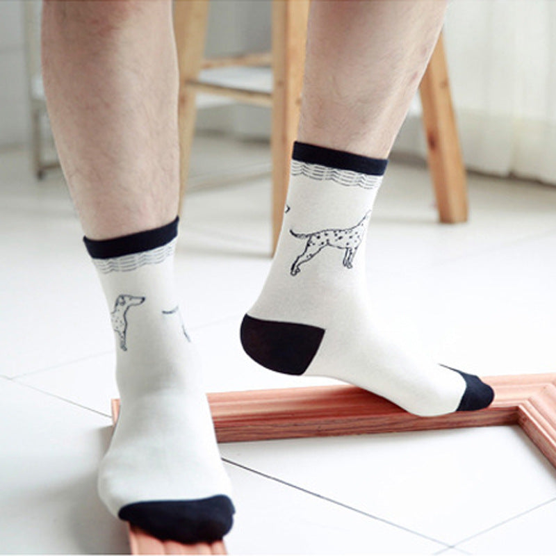 Tube Socks Pet Dog Gathering Men's Socks Autumn And Winter Cartoon 100 Cotton Socks