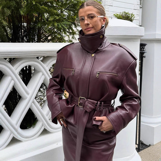 Womens Short Leather Jacket With Lacing