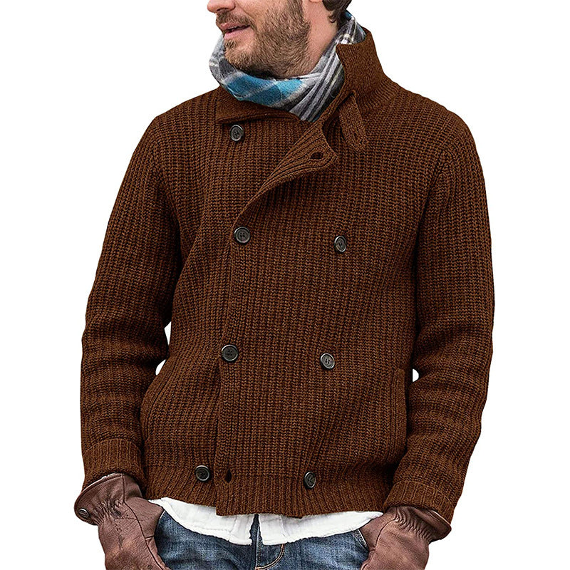 Stor Størrelse Sweater Til Mænd Ensfarvet Knapstrikket Jakke