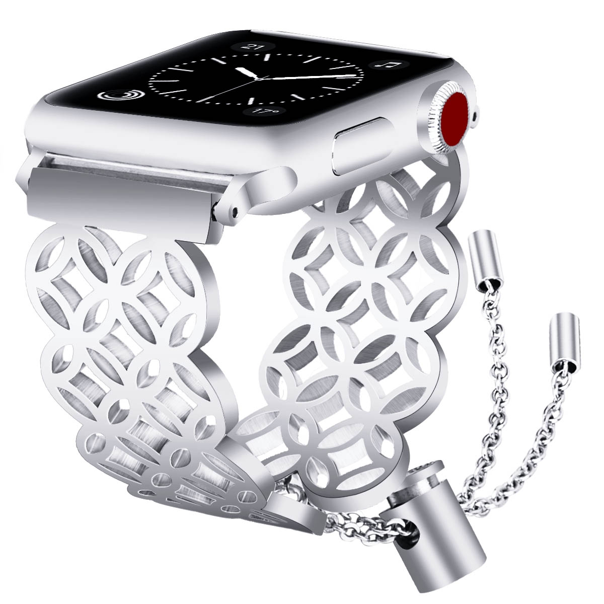 Kompatibel med Apple, Urremme i høj kvalitet med sommerfugl og blomst i rustfrit stål til Apple Watch Series