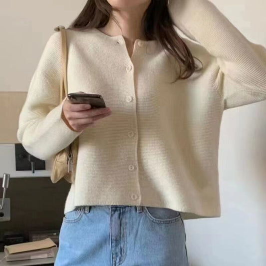Gentle Short Knit Cardigan Ladies Solid Color