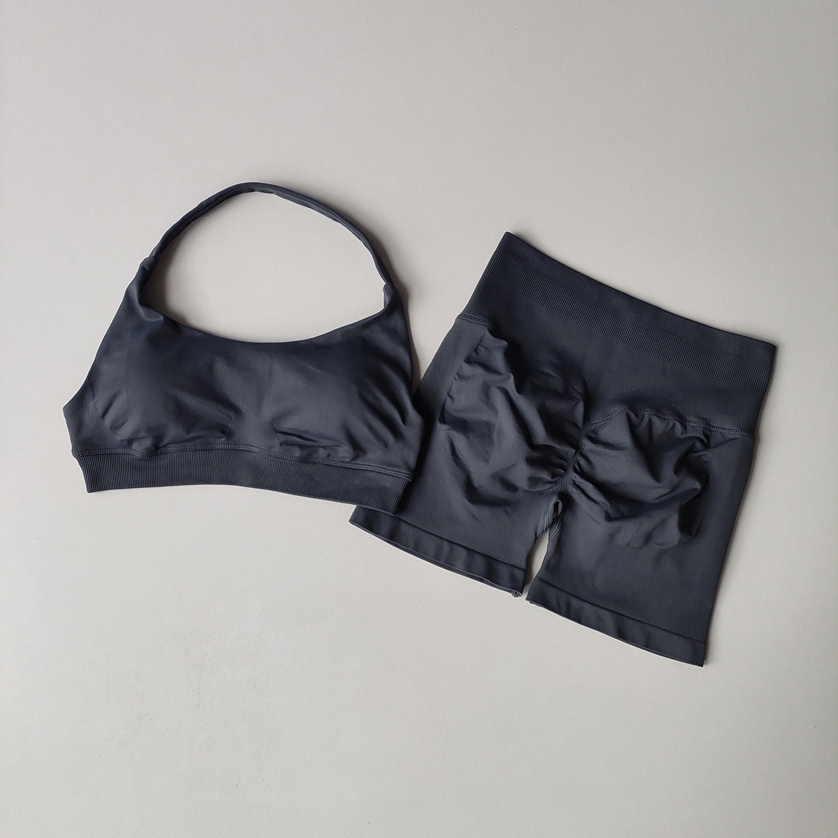 Silk Halter Bra And Peach-butt Shorts Yoga Set