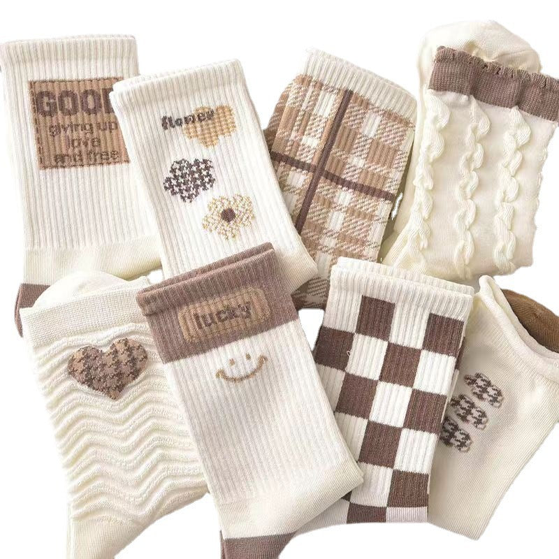 Mori Middle Tube Socks Fall New White Students Sweet Wind