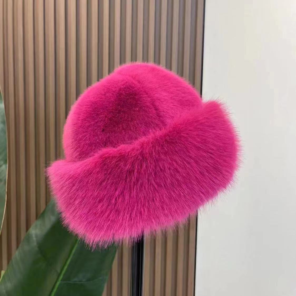 Fur Fashion Bucket Hat Mink-like Women