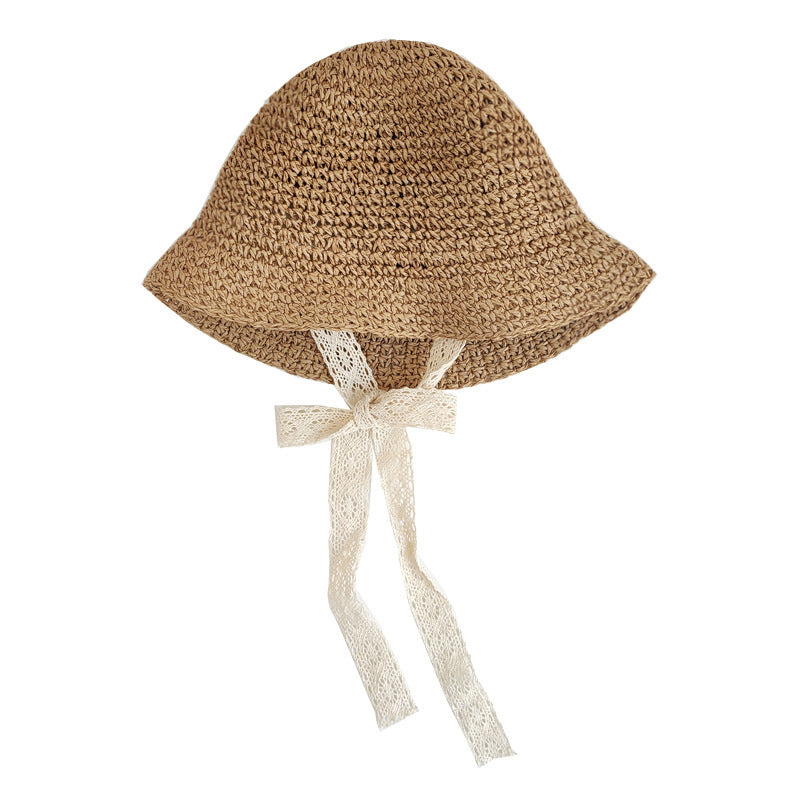 Influencer baby-stråhat med blondekant, koreansk stil, til børn, solhat forår/sommer, til babypiger og småbørn