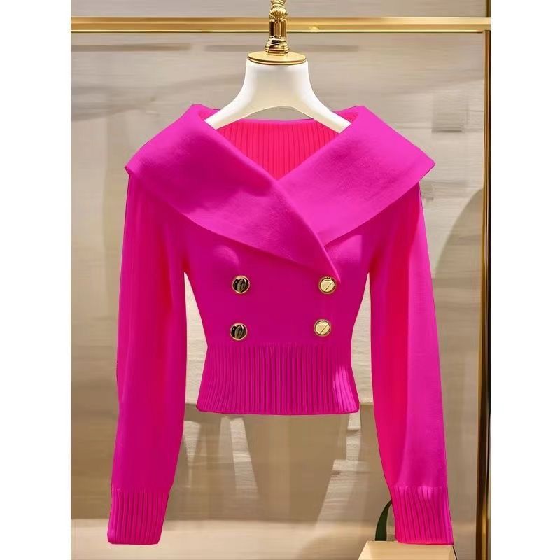 Women's Polyester Lapel Slim Sweater Sweater