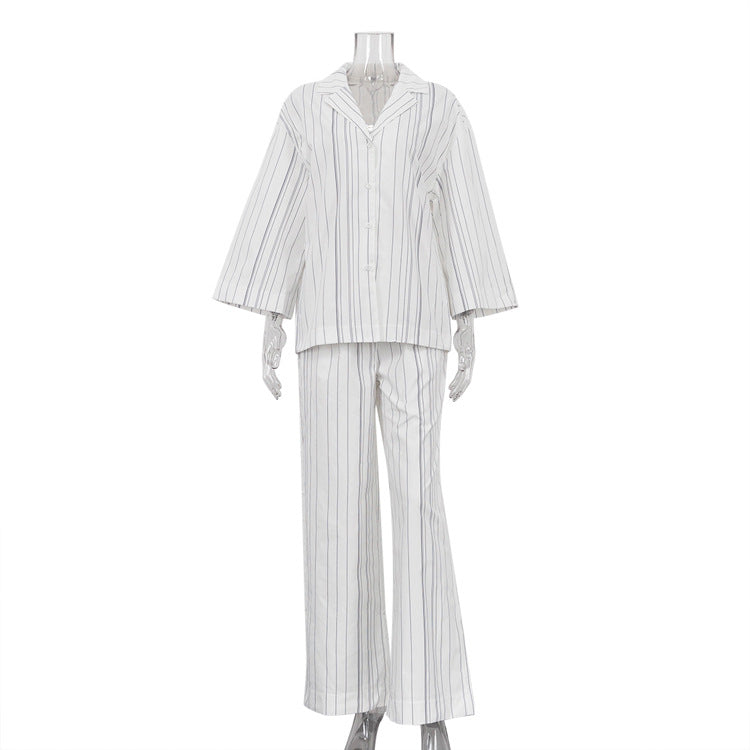 Three-quarter Sleeve Cardigan Top And Loose Wide-leg Pants Two-piece Set
