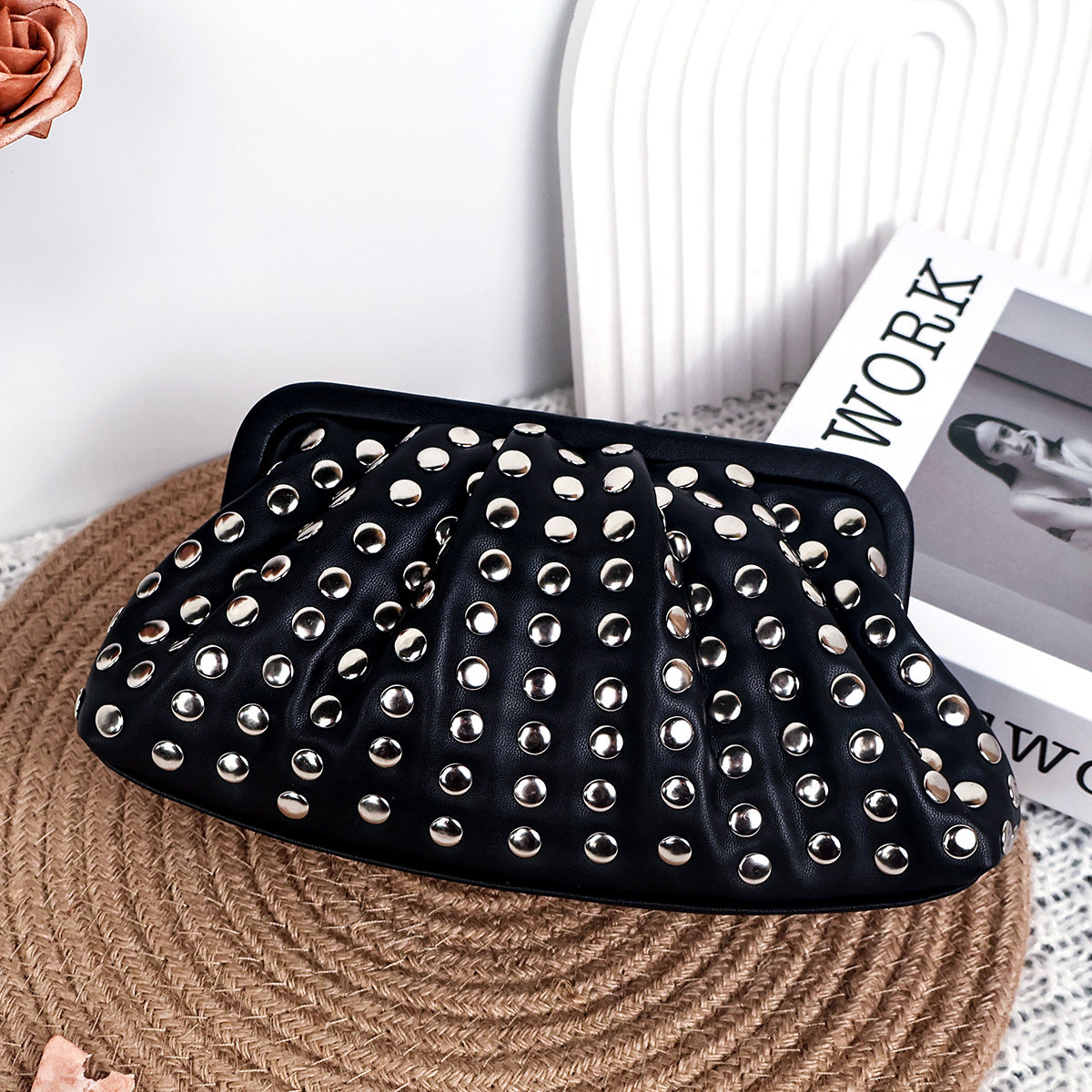 Punk Shell Retro Easy Matching Female Genuine Leather Clutch Bag