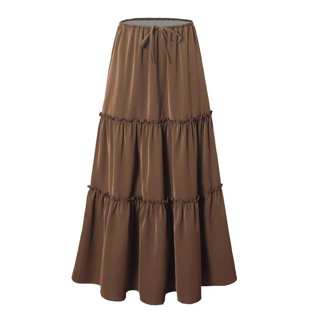 Womens High-waisted Elastic-waist Long Skirt With Pockets