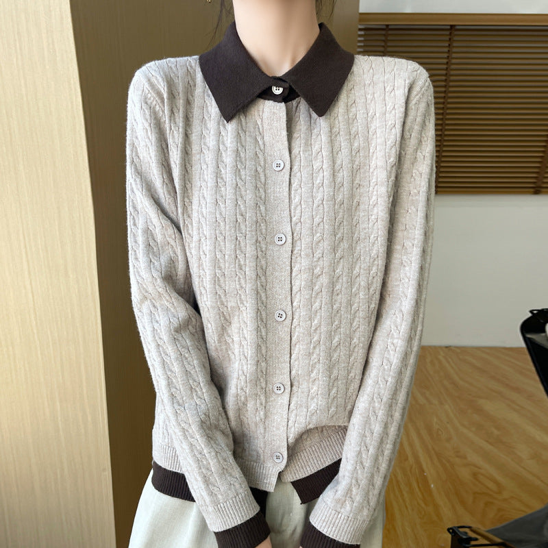 Women's Contrast Color Fashion Slim-fit Cashmere Lapel Sweater