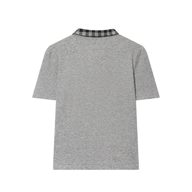 Color-blocked Lapel Short-sleeve Top With Waist-tie Skirt