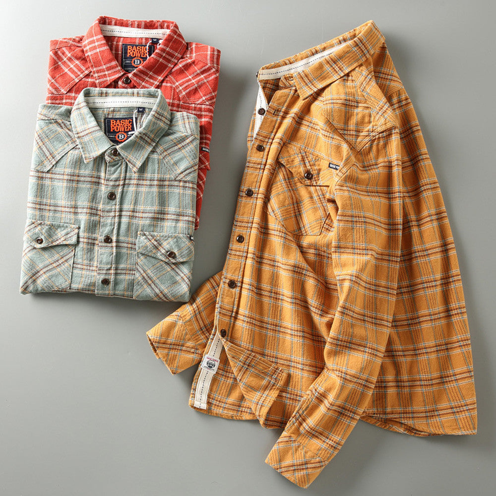 Cotton Washed Brushed Thick Retro Casual Shirt