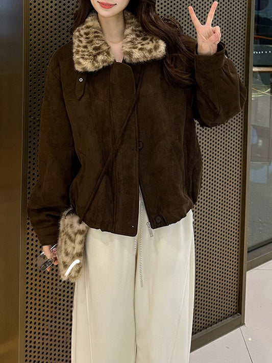 Fur-trimmed Oversized Lapel Design Fleece-lined Thickened Coat