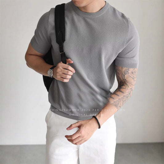 Casual Workwear T-shirt With A Small High Collar